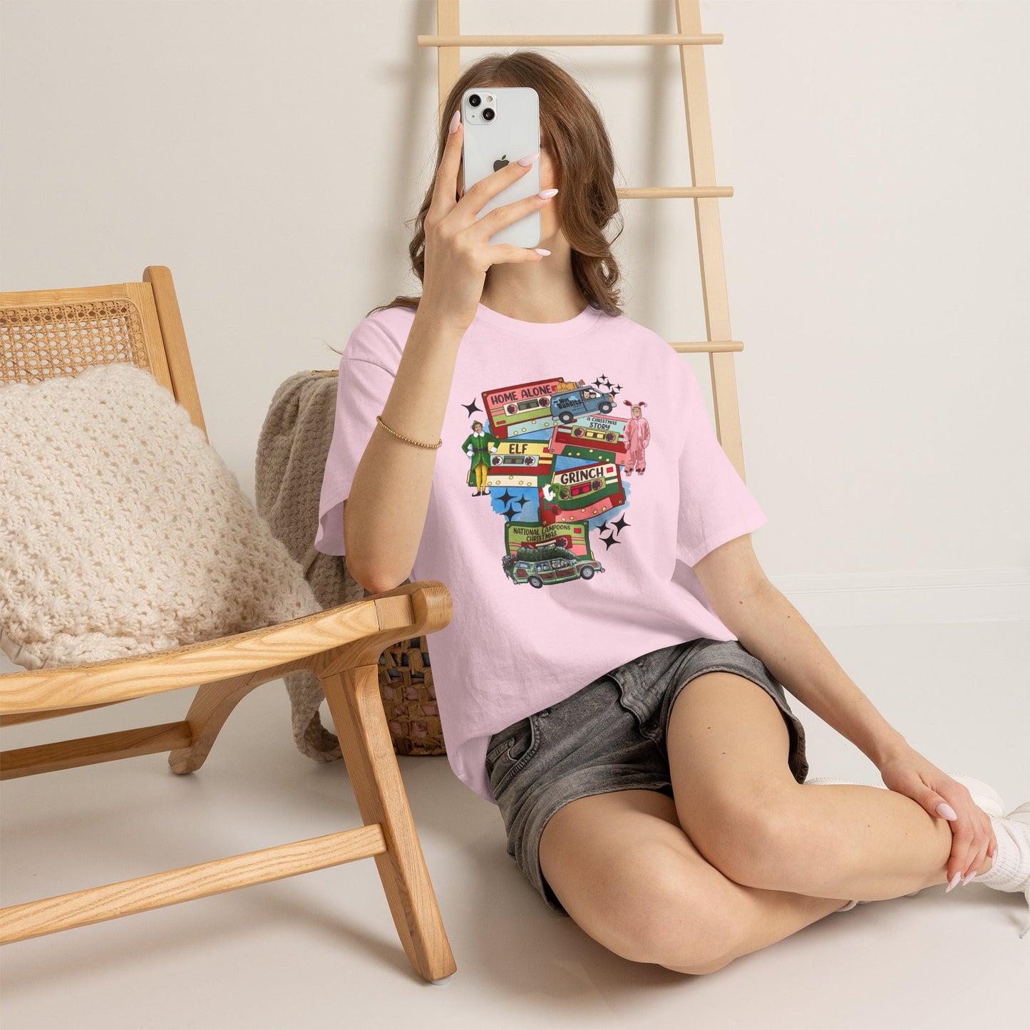 Retro Holiday Movie Stack T-Shirt — Elf, Grinch & Classic Christmas Cars Graphic Tee