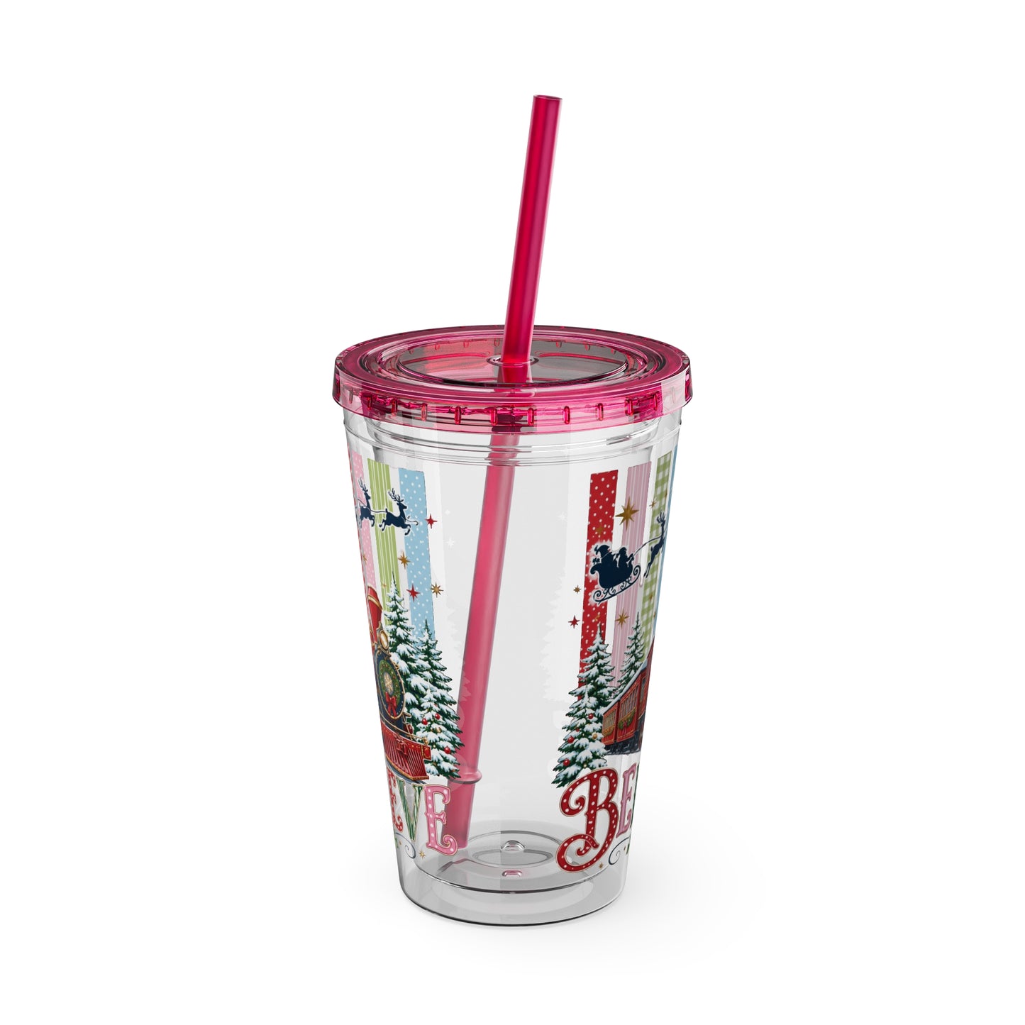 Believe Holiday Tumbler — Christmas Train 16oz Straw Cup