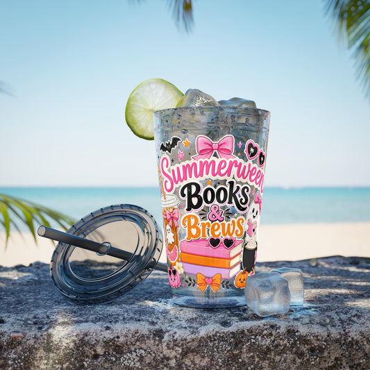 Summerween Books & Brews Tumbler — 16oz Straw Cup for Book Lovers