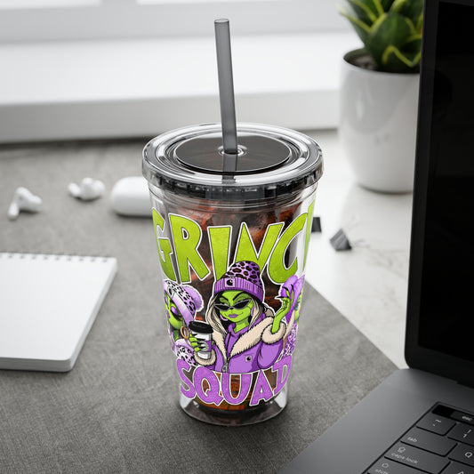 Grinch Squad 16oz Tumbler with Straw — Holiday Party Drink Cup