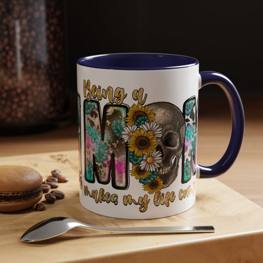 Coffee Mug — 'Being a Mom' Floral Skull Accent Mug (11/15oz)