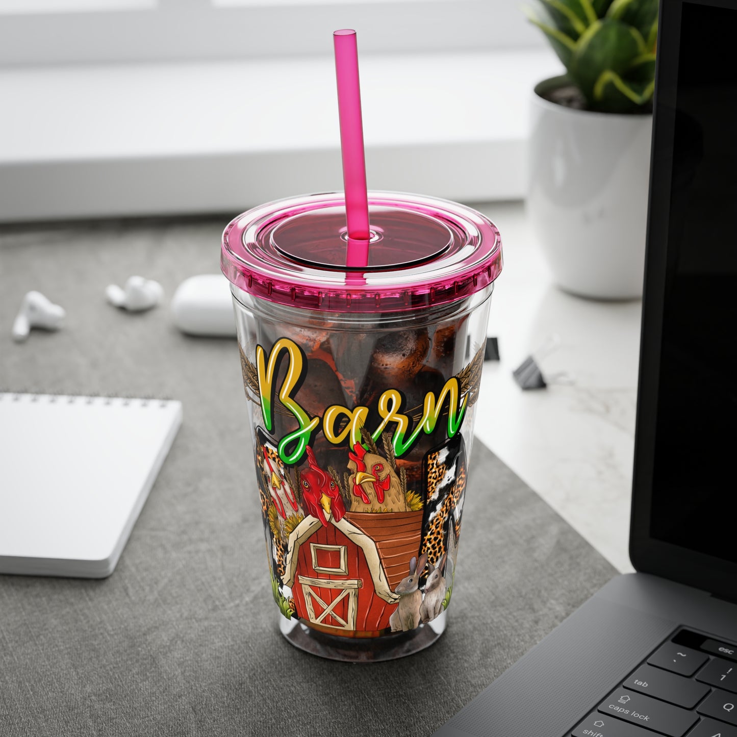 Barnyard Mama 16oz Tumbler with Straw — Leopard Print Farm Design