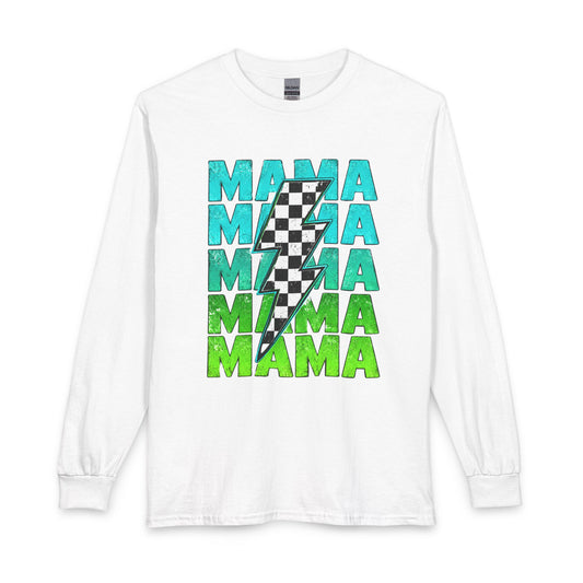 Mama Checkered Lightning Bolt Graphic T-Shirt | Game Day Sports Mom Tee