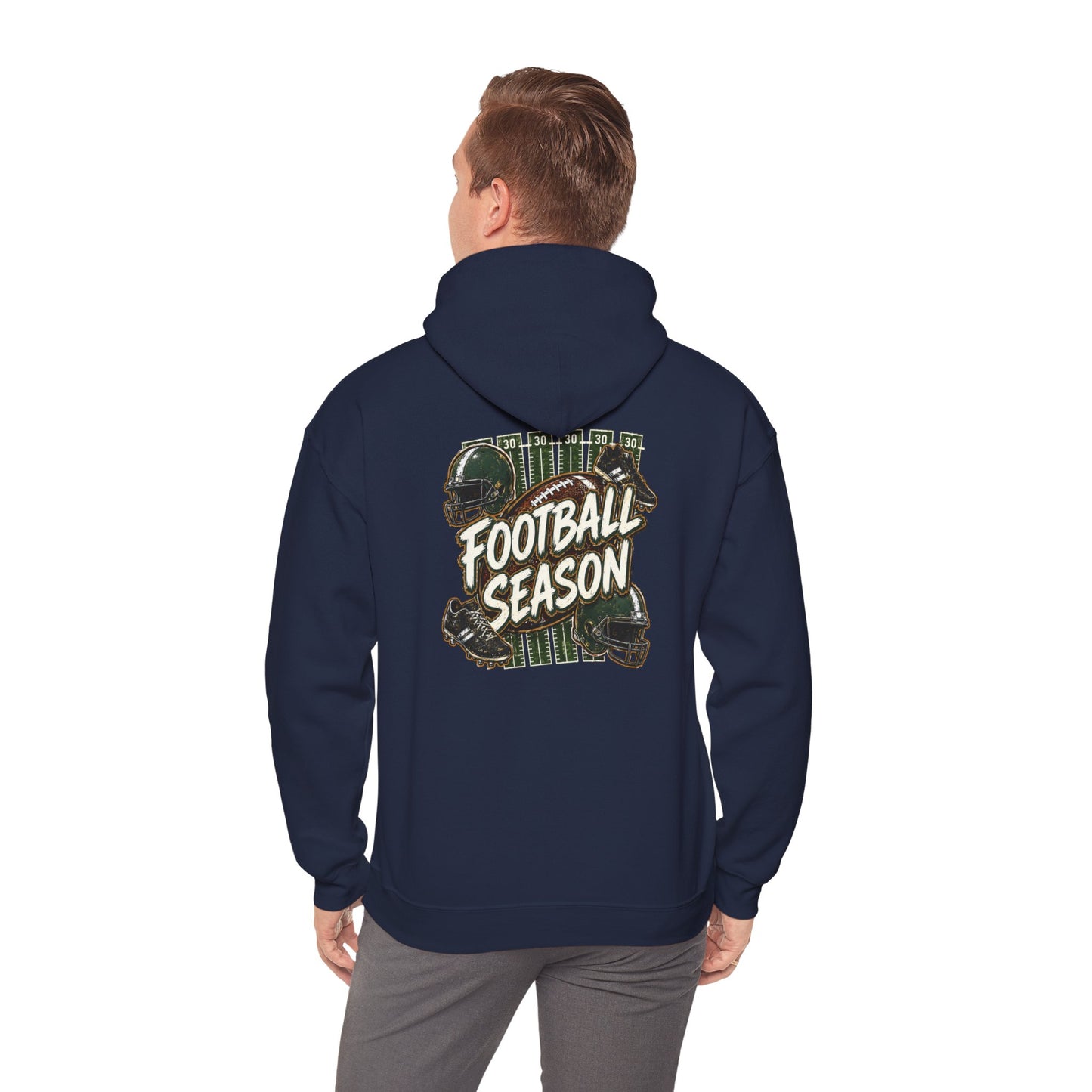 Football Season Hoodie — Vintage Helmets & Plaid Back Graphic