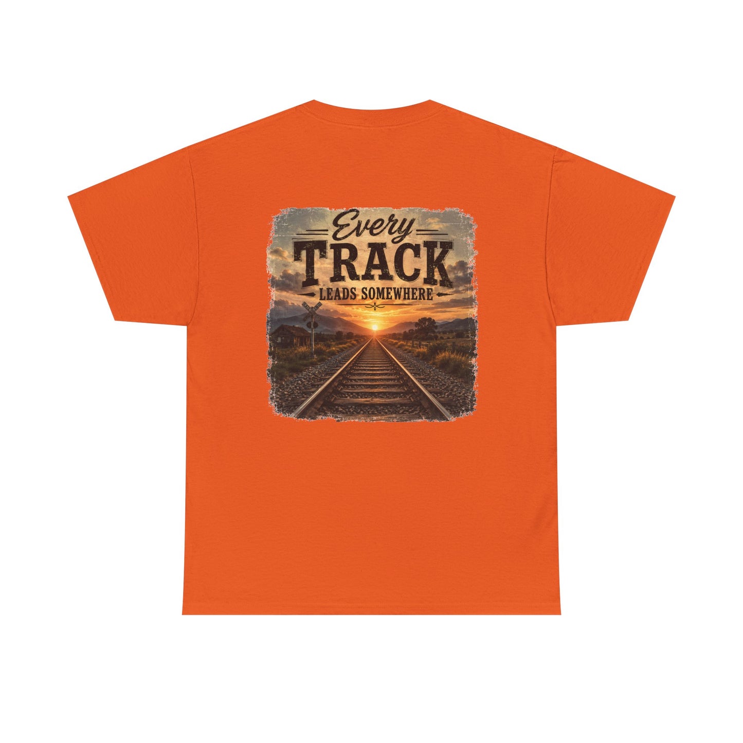 "Every Track Leads Somewhere" Sunset Railroad Graphic Tee