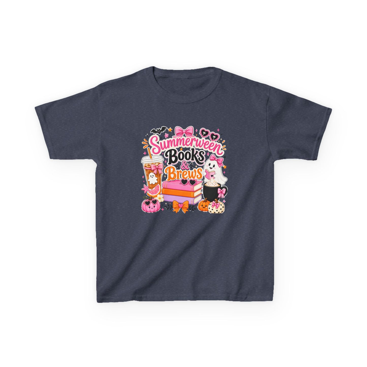 Kids Tee — "Summerween Books & Brew" Cute Halloween Reading Shirt