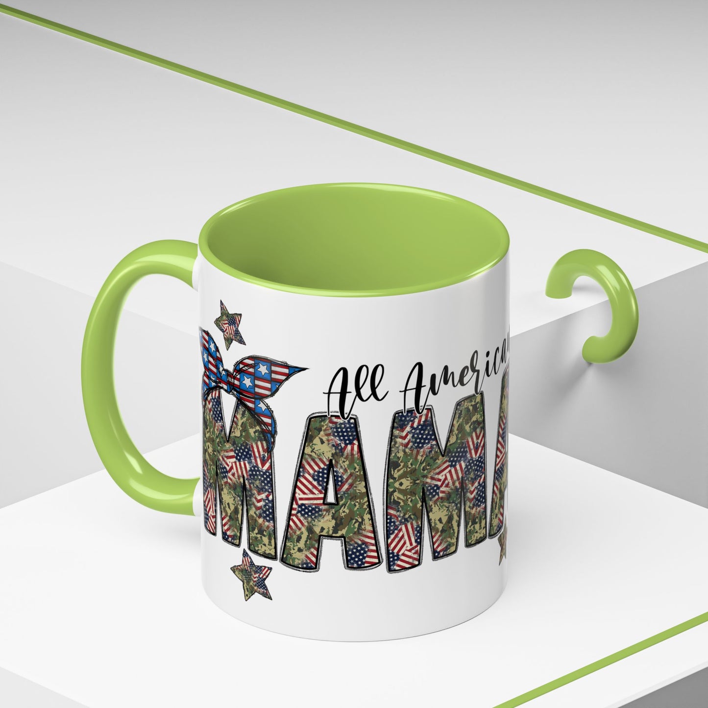 Mama Accent Coffee Mug — All American Patriotic Floral Flag Design (11/15 oz)
