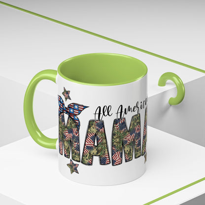Mama Accent Coffee Mug — All American Patriotic Floral Flag Design (11/15 oz)