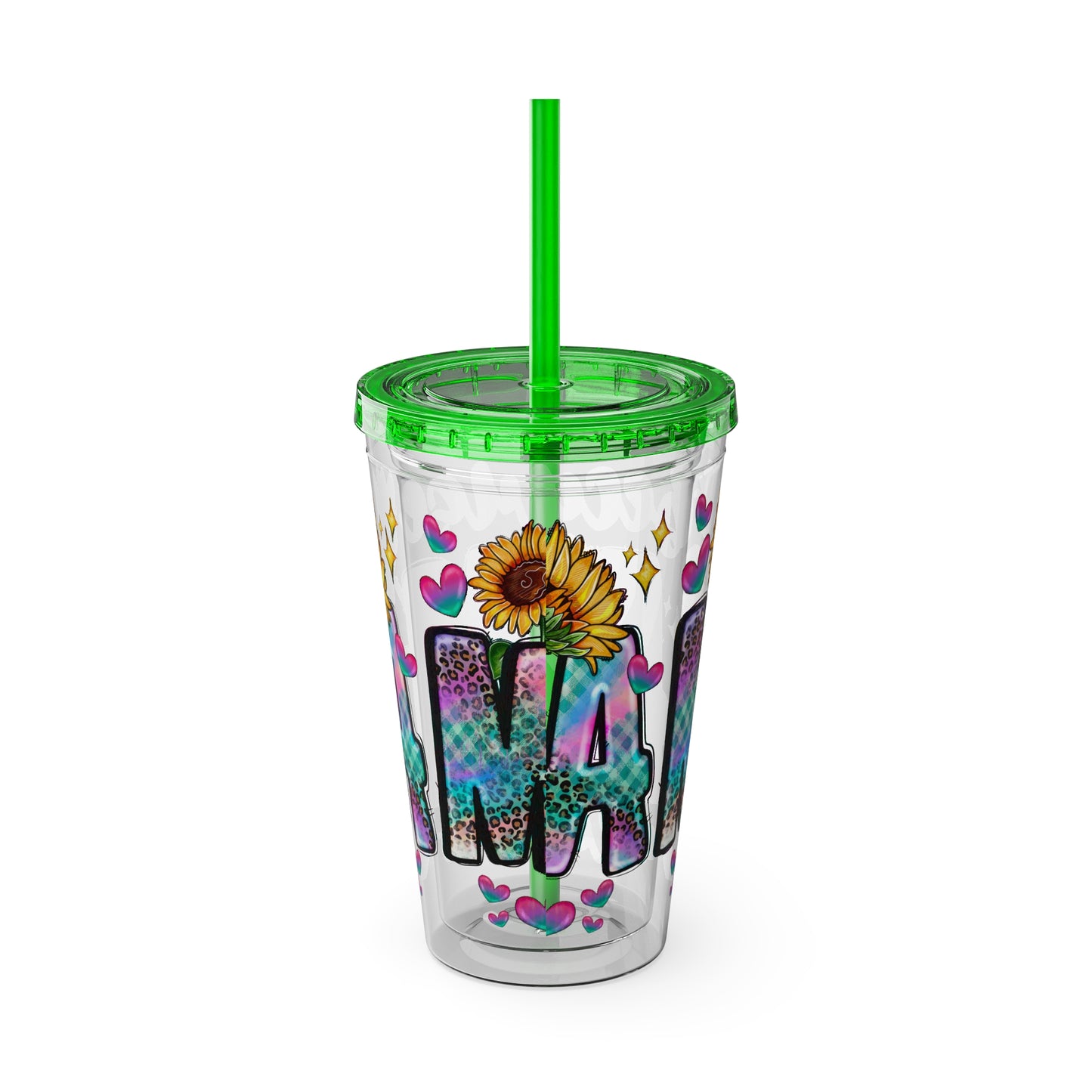 16oz Sunsplash Tumbler with Straw — Floral 'Because I Am' Colorful Sunflower Design