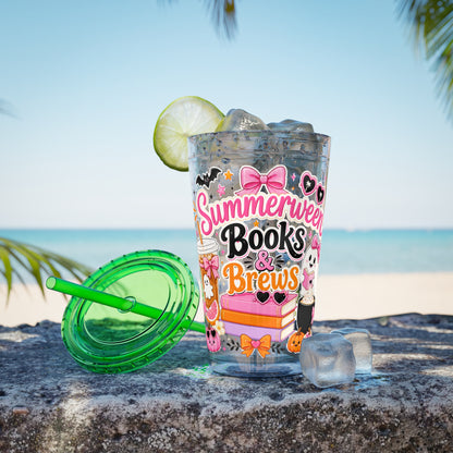 Summerween Books & Brews Tumbler — 16oz Straw Cup for Book Lovers