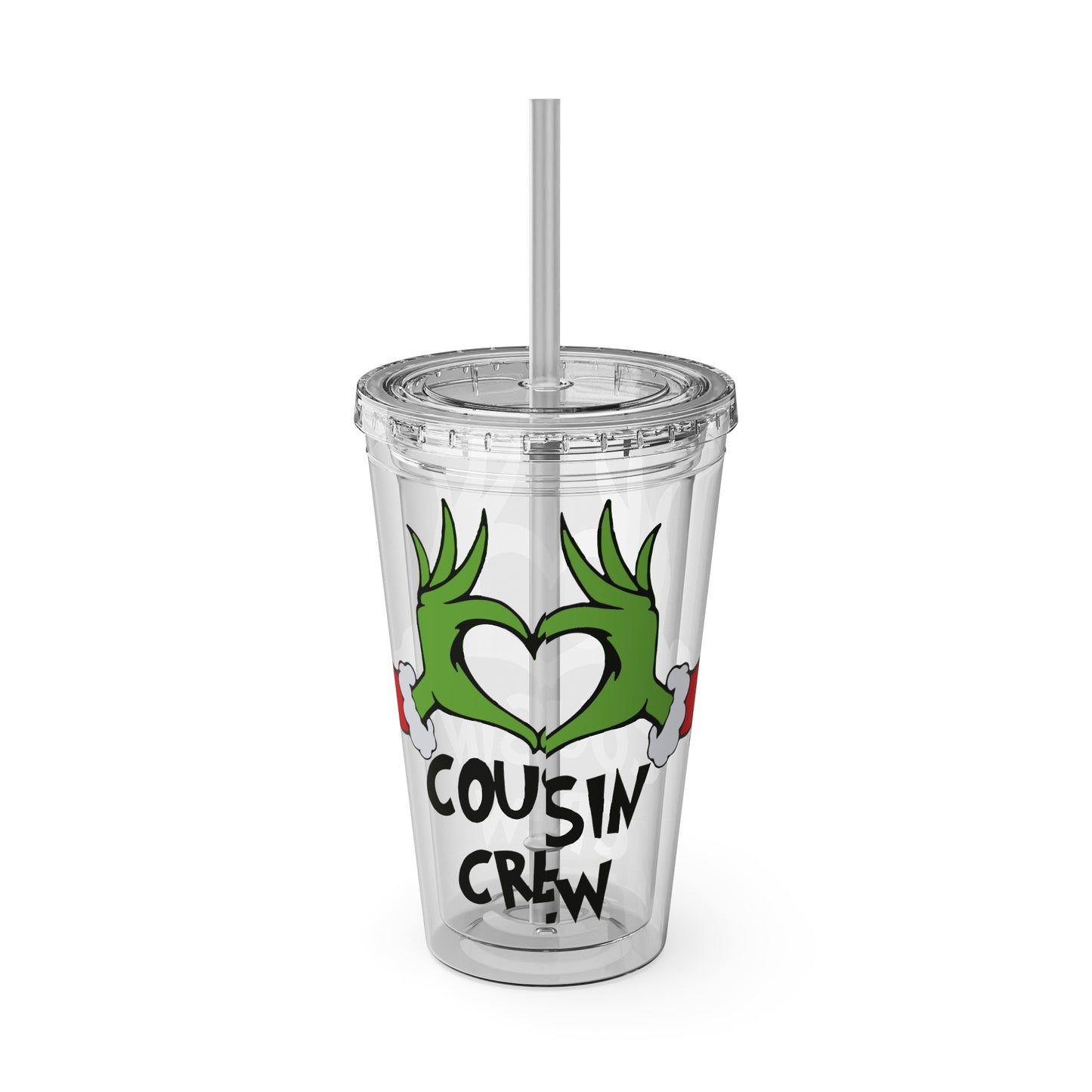Tumbler — Cousin Crew Holiday Grinch Hands 16oz Straw Cup