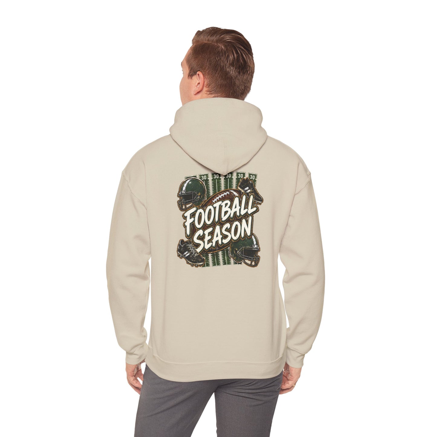 Football Season Hoodie — Vintage Helmets & Plaid Back Graphic