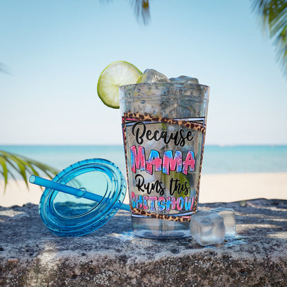 16oz Tumbler — "Because Mama Runs This Sh*tshow" Leopard Print Straw Cup