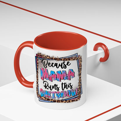 Mama Runs This Shitshow Accent Coffee Mug — Leopard & Watercolor Mom Gift (11/15oz)