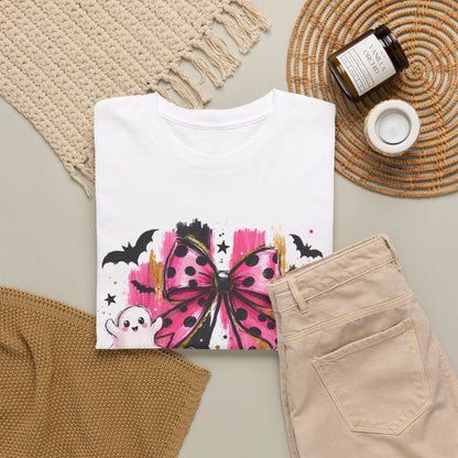 Halloween Pink Pumpkin Tee — Cute Ghosts & Polka Dot Bow Halloween T-Shirt