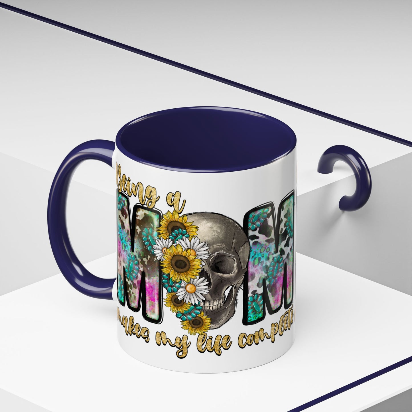 Coffee Mug — 'Being a Mom' Floral Skull Accent Mug (11/15oz)