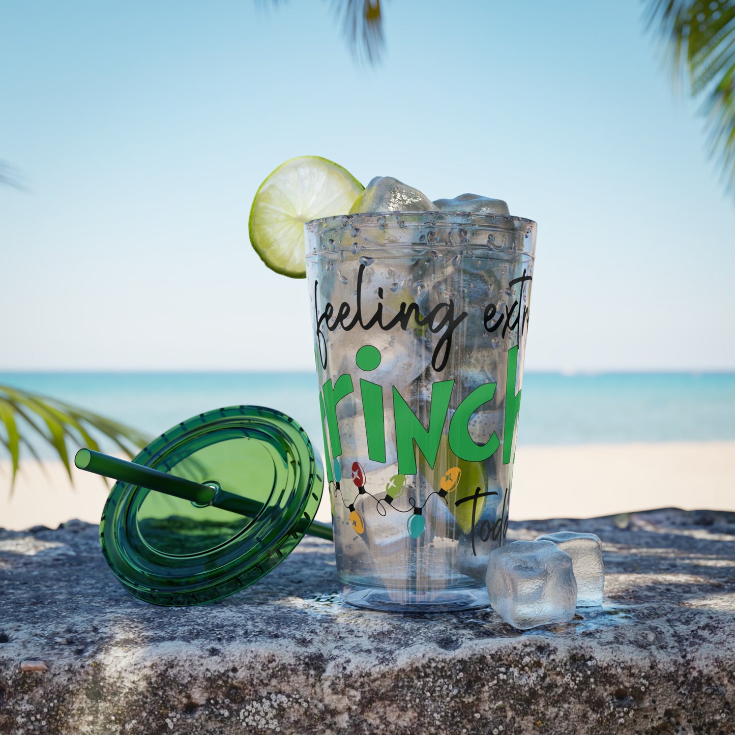 Grinch Quote Tumbler - 16oz Clear Straw Cup (Feeling Extra Grinchy)
