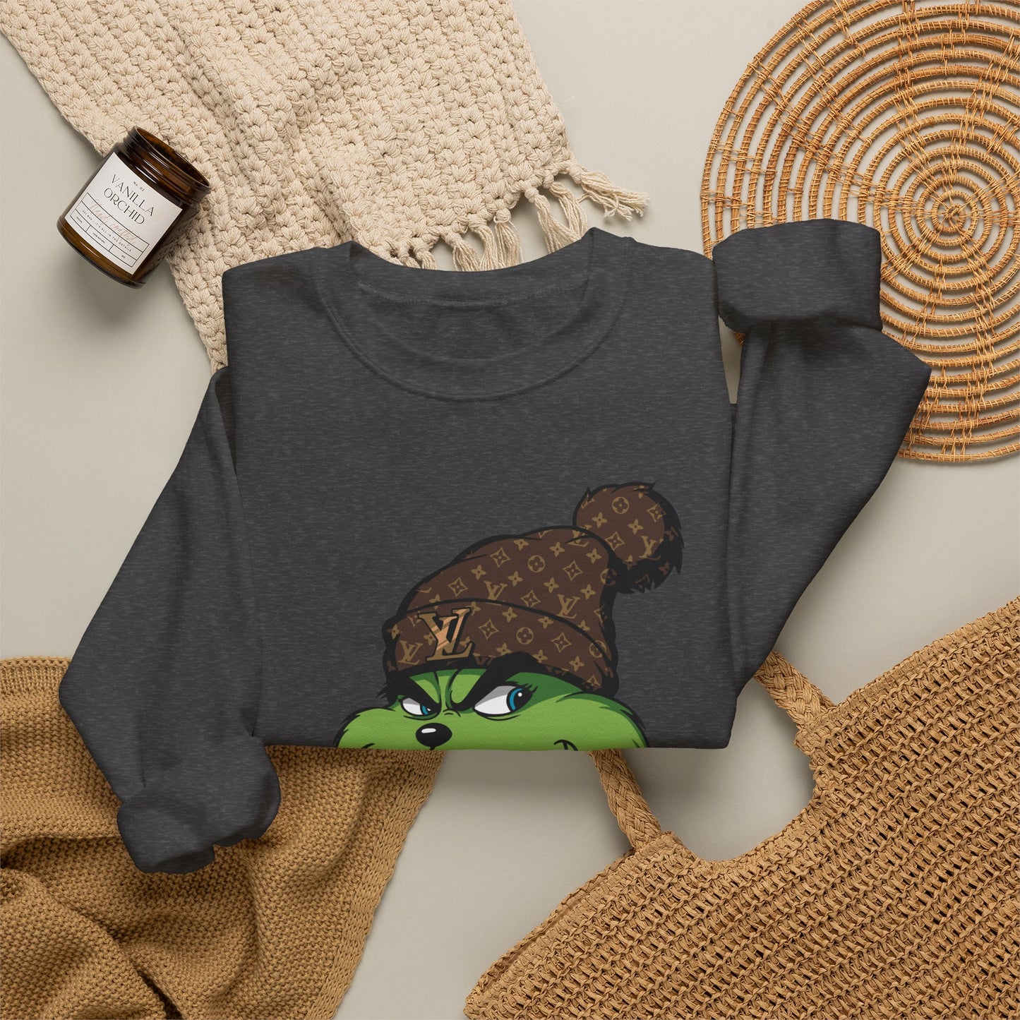 Grinch Winter Cozy Crewneck Sweatshirt — Holiday Coffee Graphic