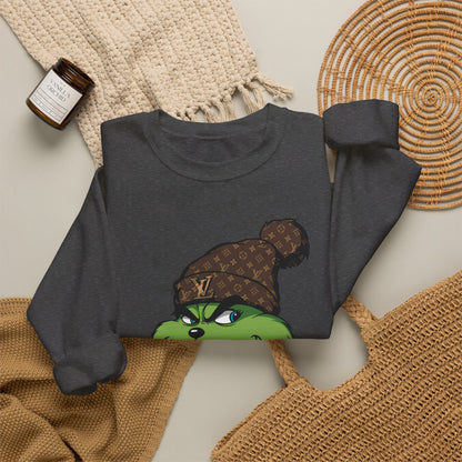 Grinch Winter Cozy Crewneck Sweatshirt — Holiday Coffee Graphic