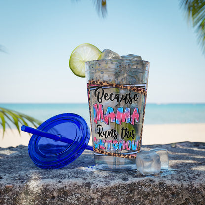 16oz Tumbler — "Because Mama Runs This Sh*tshow" Leopard Print Straw Cup