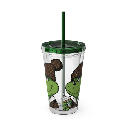 Grinch Streetwear 16oz Tumbler with Straw — Luxury Beanie Design
