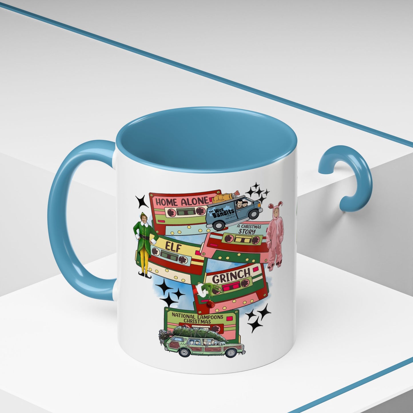Christmas Movie Collage Coffee Mug – Home Alone, Elf & Grinch Accent Mug