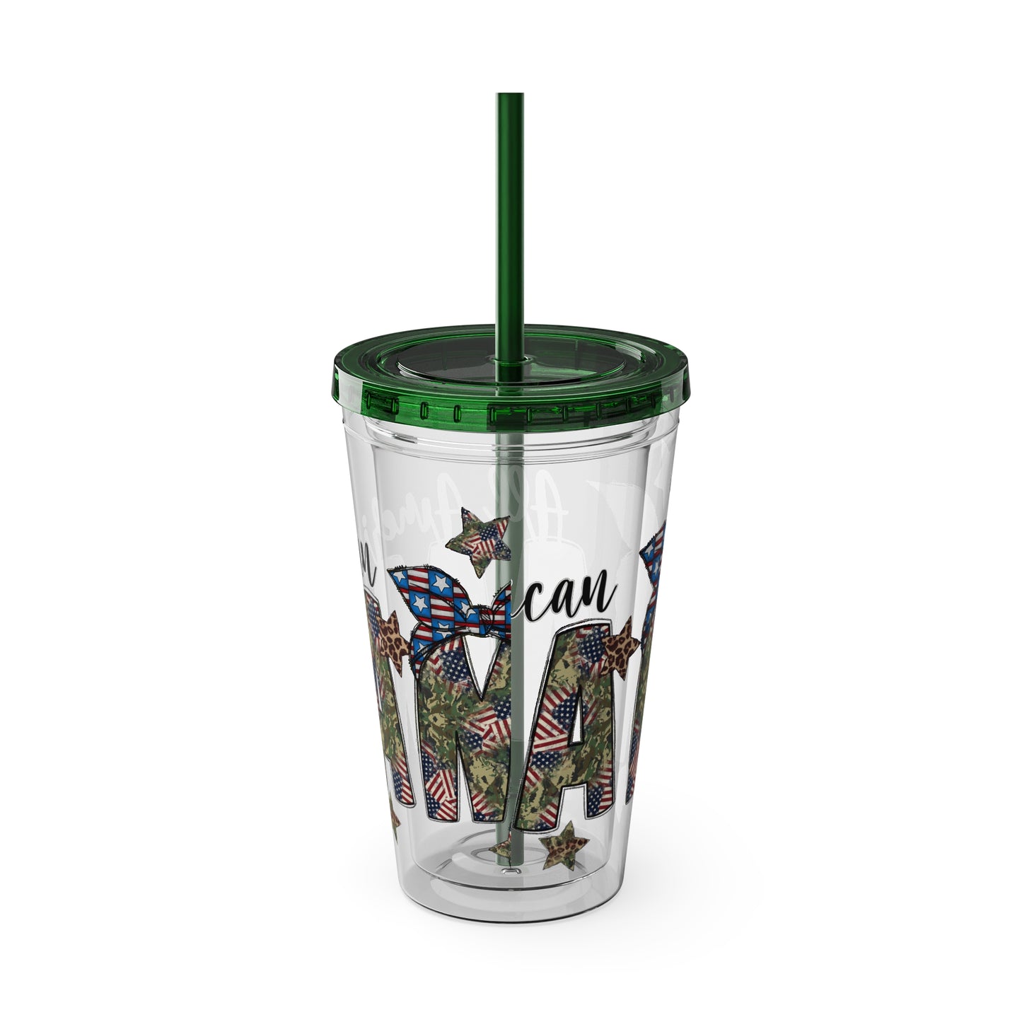 Patriotic Mama 16oz Tumbler with Straw — All American Floral Flag Design