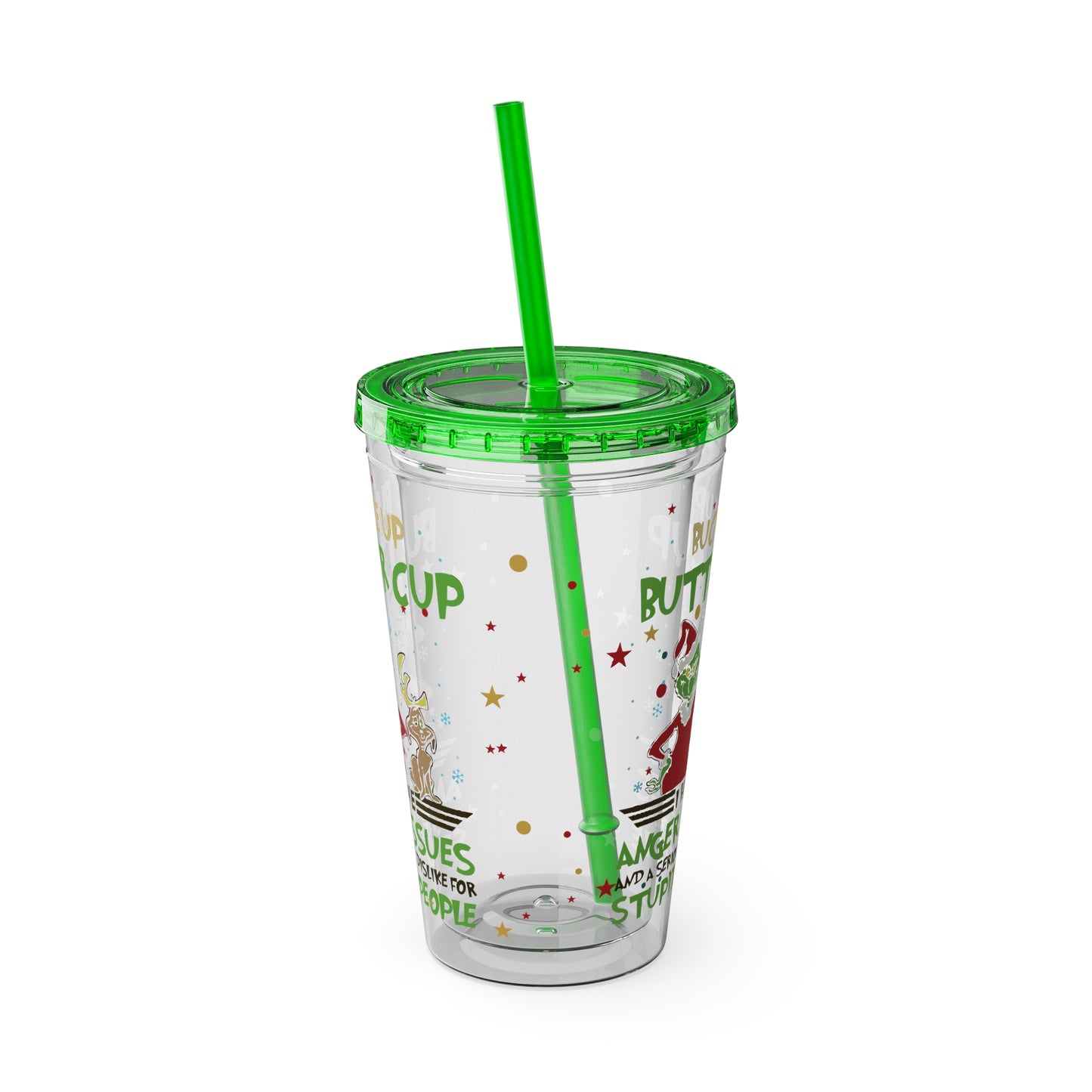 16oz Tumbler with Straw — 'Buckle Up Buttercup' Grinch Holiday Travel Cup
