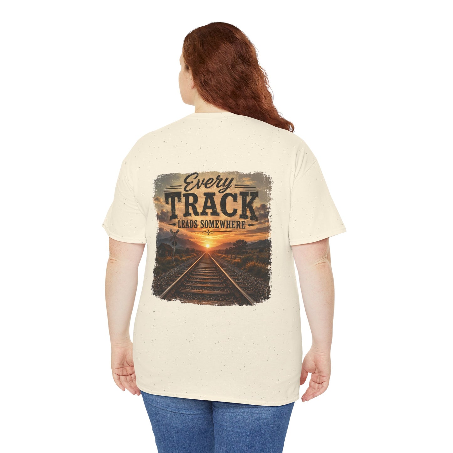 "Every Track Leads Somewhere" Sunset Railroad Graphic Tee