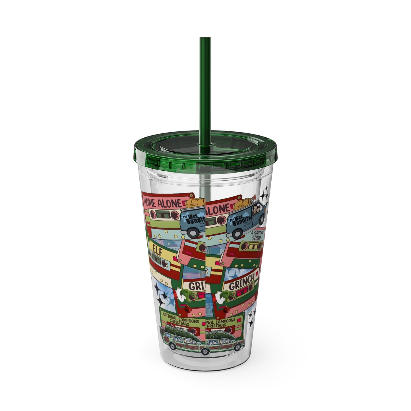 Holiday Movie Vans 16oz Tumbler with Straw – Christmas Classics Design (Home Alone, Elf, Grinch)