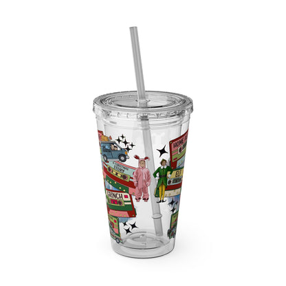 Holiday Movie Vans 16oz Tumbler with Straw – Christmas Classics Design (Home Alone, Elf, Grinch)