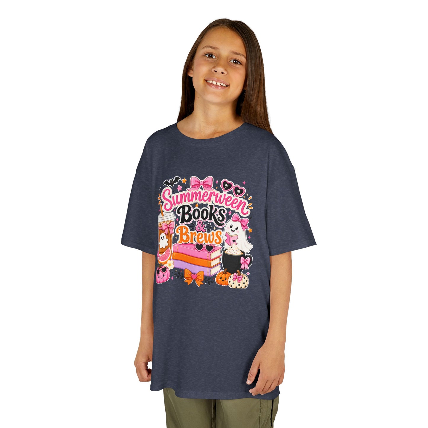 Kids Tee — "Summerween Books & Brew" Cute Halloween Reading Shirt