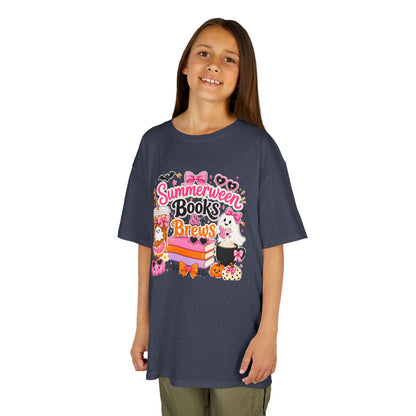 Kids Tee — "Summerween Books & Brew" Cute Halloween Reading Shirt
