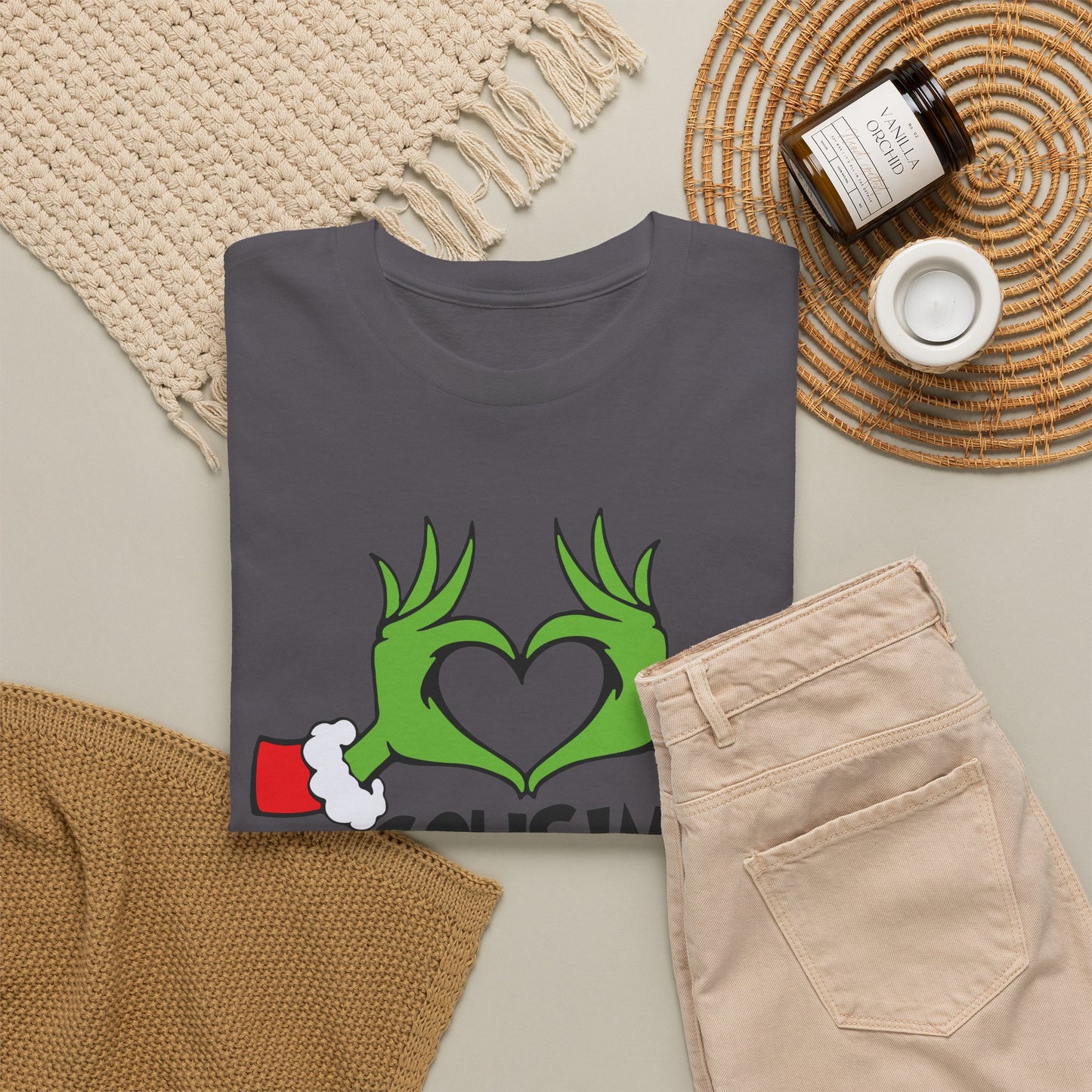 Cousin Crew T-Shirt — Fun Grinch Hands Heart Family Tee