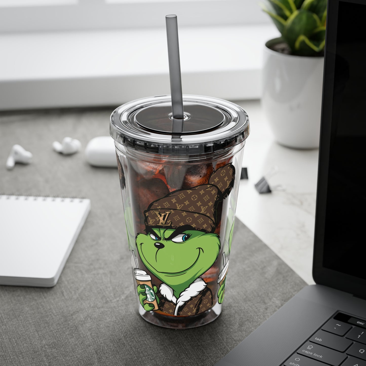 Grinch Streetwear 16oz Tumbler with Straw — Luxury Beanie Design