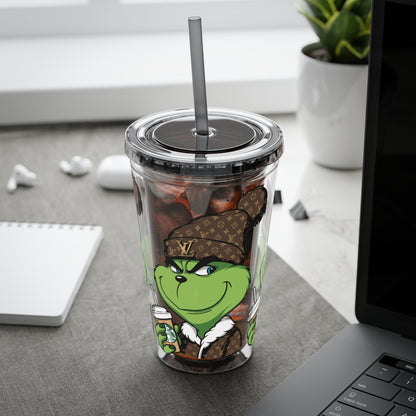 Grinch Streetwear 16oz Tumbler with Straw — Luxury Beanie Design