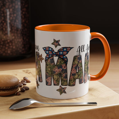 Mama Accent Coffee Mug — All American Patriotic Floral Flag Design (11/15 oz)