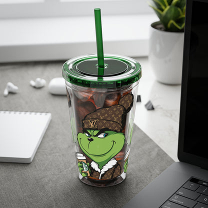 Grinch Streetwear 16oz Tumbler with Straw — Luxury Beanie Design