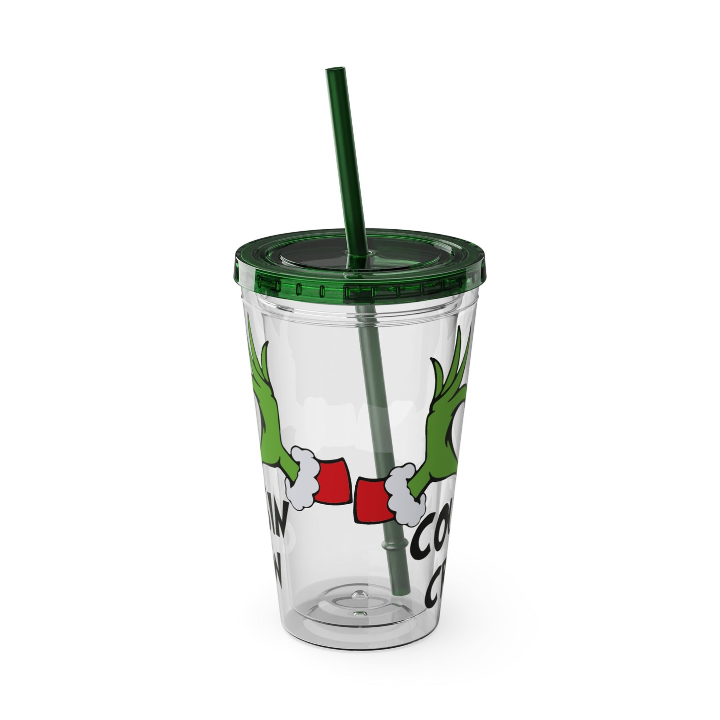 Tumbler — Cousin Crew Holiday Grinch Hands 16oz Straw Cup