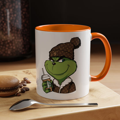 Grinch Luxury Winter Coffee Mug – Designer Beanie & Holiday Drink Cartoon (11/15oz)