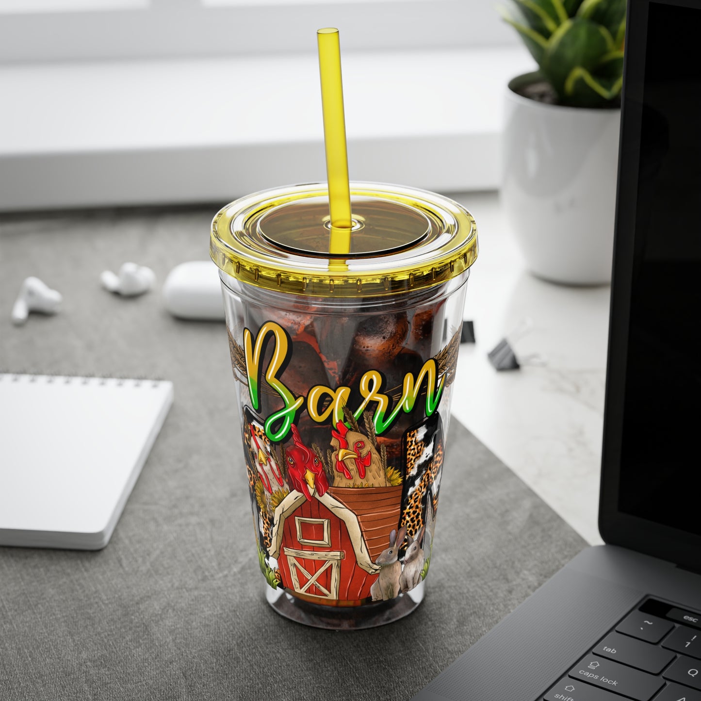 Barnyard Mama 16oz Tumbler with Straw — Leopard Print Farm Design