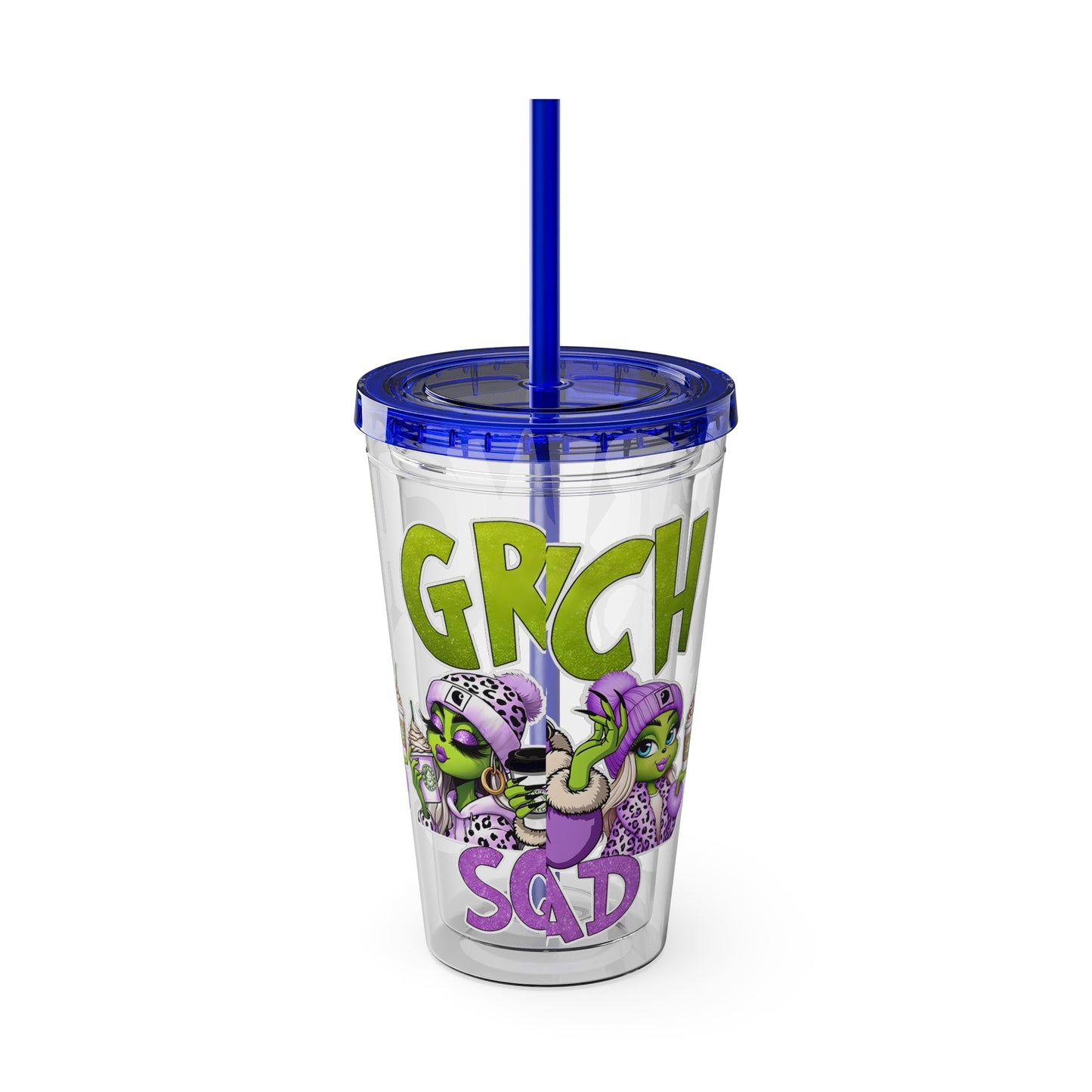 Grinch Squad 16oz Tumbler with Straw — Holiday Party Drink Cup