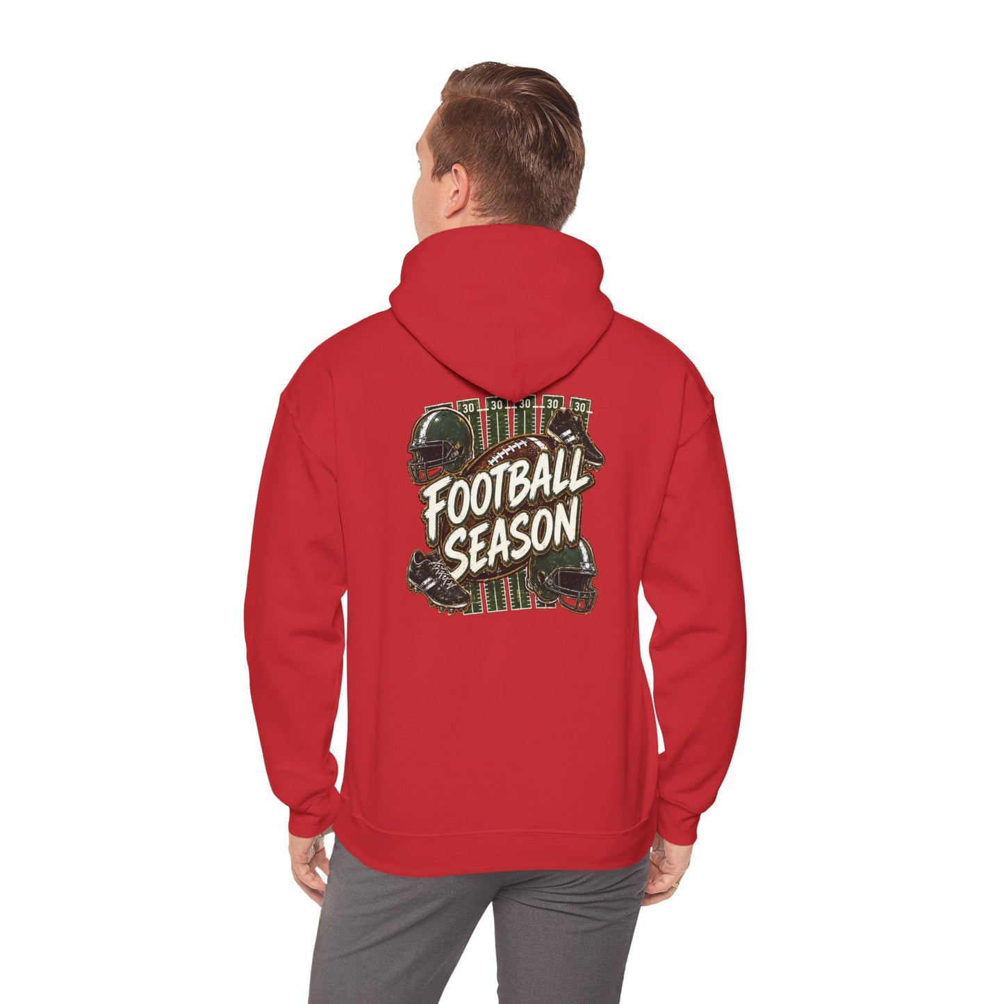 Football Season Hoodie — Vintage Helmets & Plaid Back Graphic