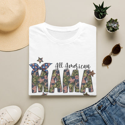 All American Mama T-Shirt — Patriotic Floral USA Mom Tee