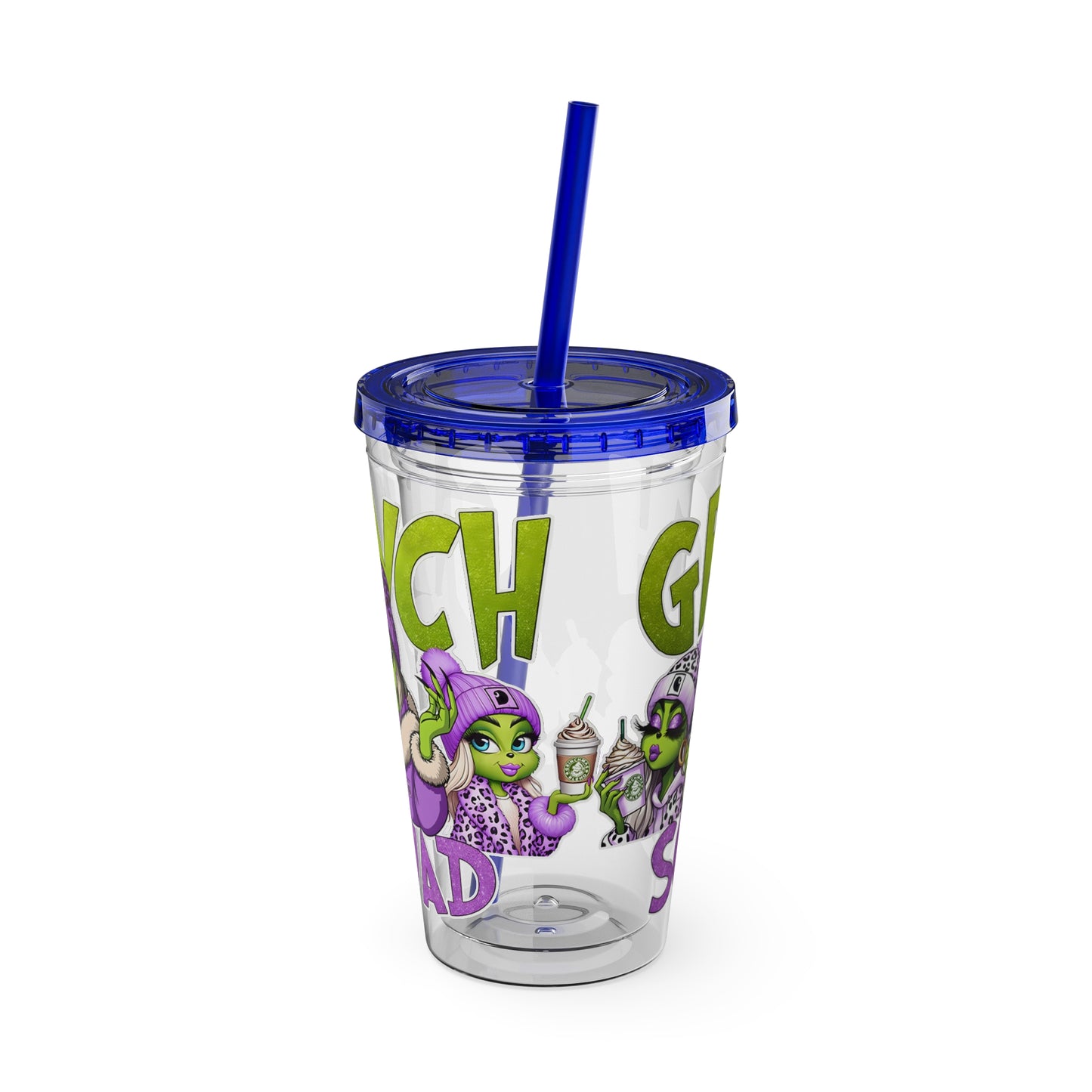 Grinch Squad 16oz Tumbler with Straw — Holiday Party Drink Cup