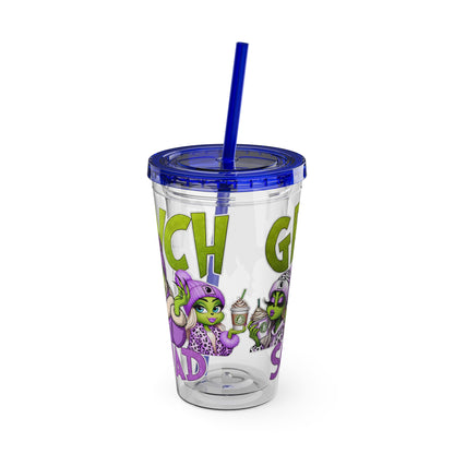 Grinch Squad 16oz Tumbler with Straw — Holiday Party Drink Cup