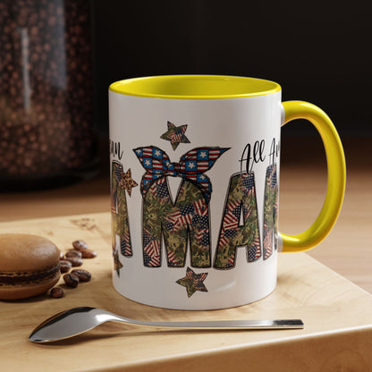 Mama Accent Coffee Mug — All American Patriotic Floral Flag Design (11/15 oz)