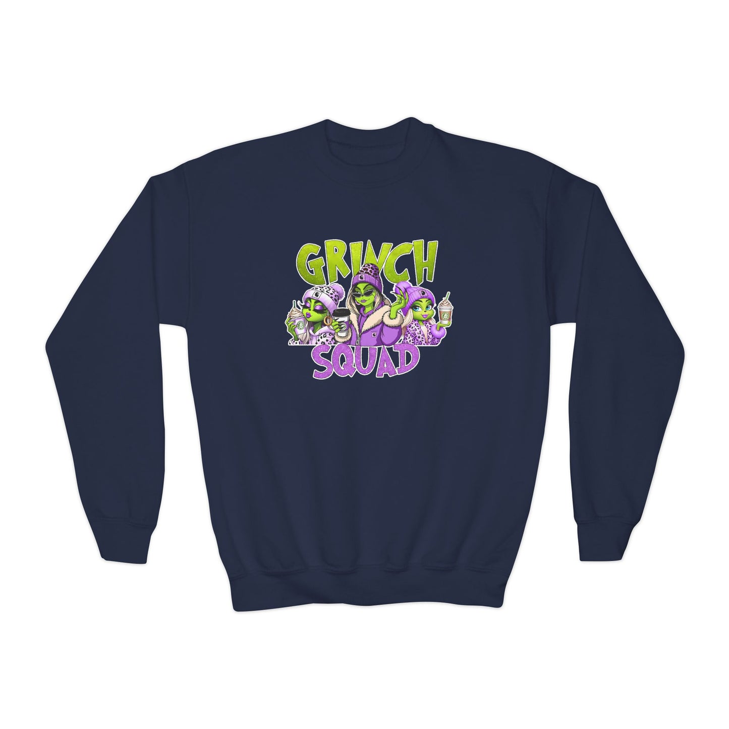 Grinch Squad Youth Crewneck Sweatshirt — Kids Funny Holiday Pullover
