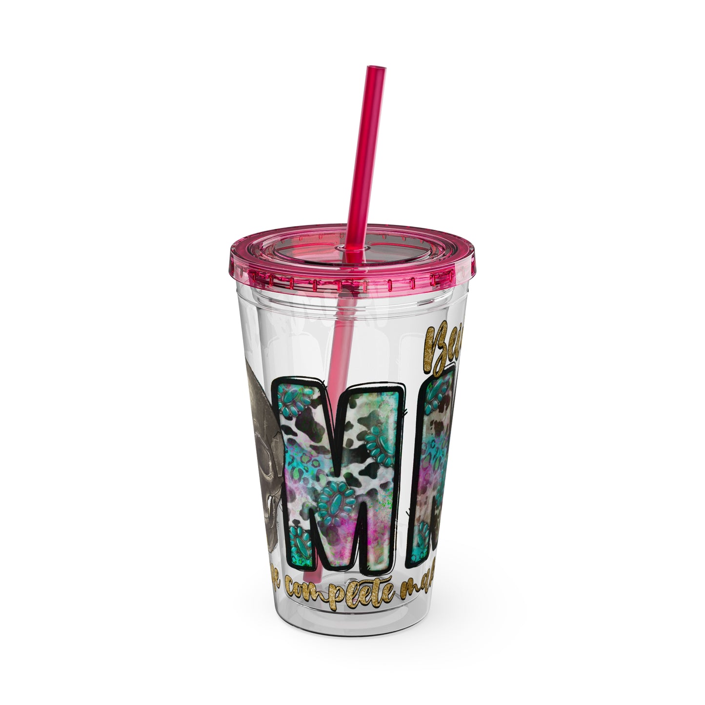 16oz Tumbler with Straw - "Being You" Floral Skull Cold Drink Cup Sunsplash Skull & Sunflower