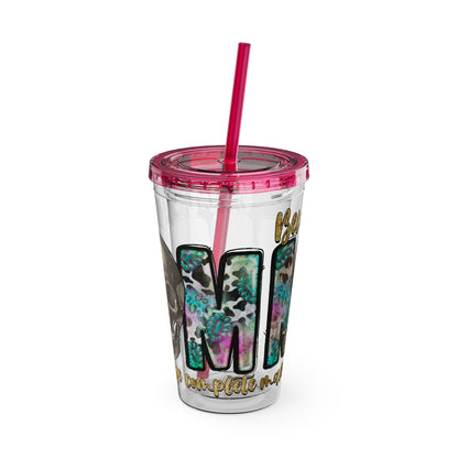 16oz Tumbler with Straw - "Being You" Floral Skull Cold Drink Cup Sunsplash Skull & Sunflower